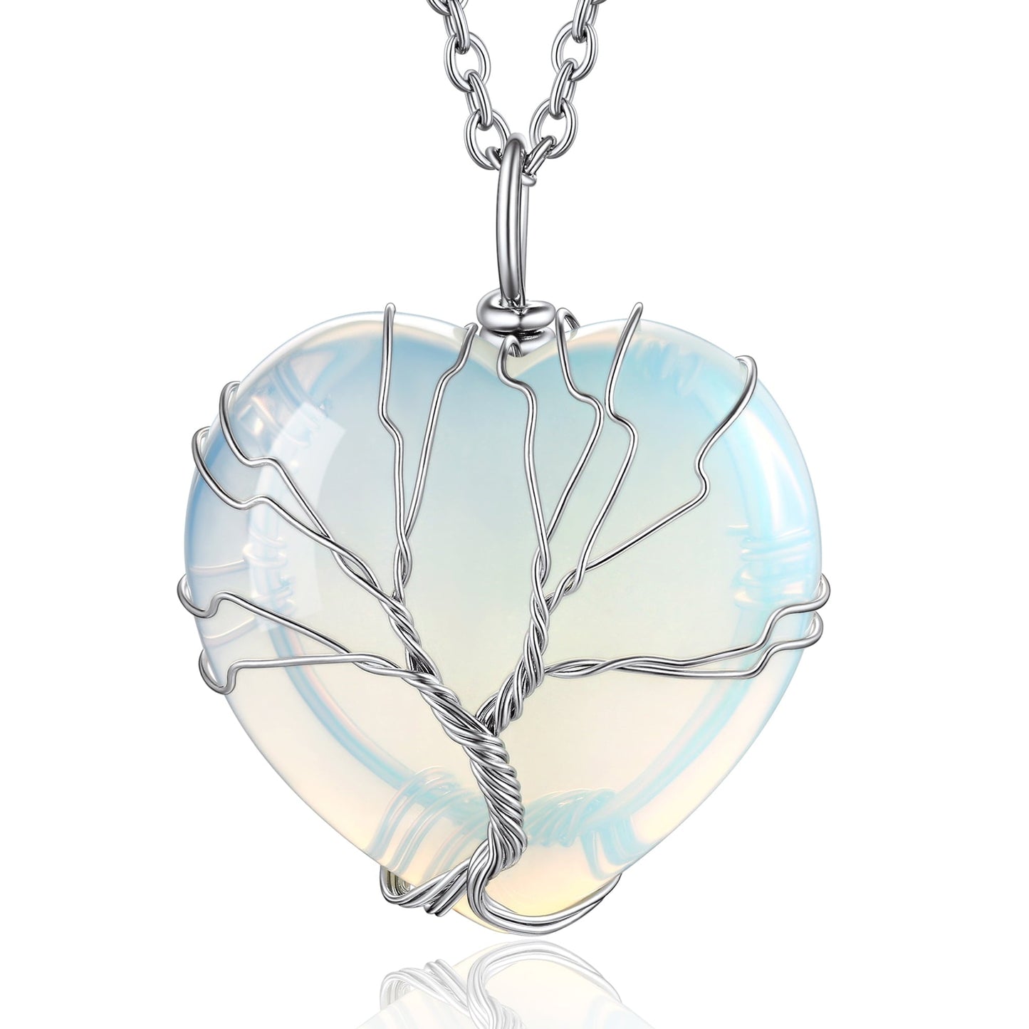 Bestyle Collares de Cristal de Corazón de Árbol de la Vida para Mujer, Collar de Piedra Lunar, Colgante de Piedra Natal de Junio, Regalo de Joyería para Madre Esposa