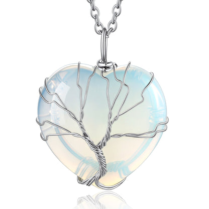 Bestyle Collares de Cristal de Corazón de Árbol de la Vida para Mujer, Collar de Piedra Lunar, Colgante de Piedra Natal de Junio, Regalo de Joyería para Madre Esposa