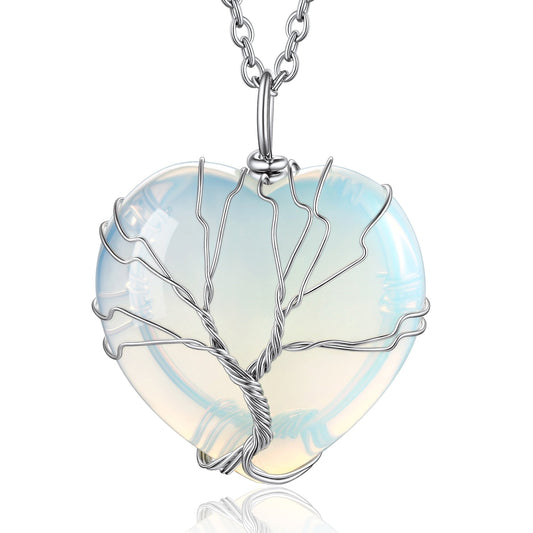 Bestyle Collares de Cristal de Corazón de Árbol de la Vida para Mujer, Collar de Piedra Lunar, Colgante de Piedra Natal de Junio, Regalo de Joyería para Madre Esposa