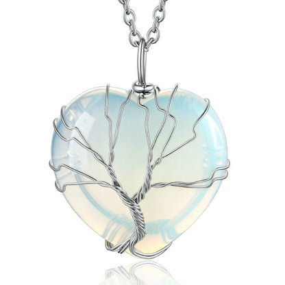 Bestyle Collares de Cristal de Corazón de Árbol de la Vida para Mujer, Collar de Piedra Lunar, Colgante de Piedra Natal de Junio, Regalo de Joyería para Madre Esposa