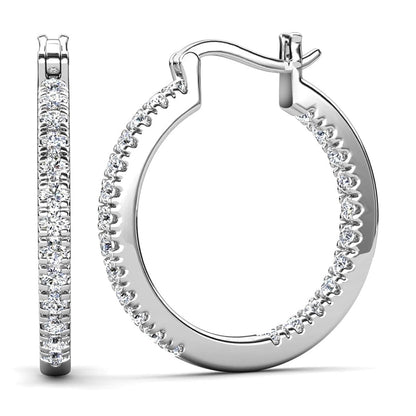 Cate & Chloe Margot 18k White Gold Plated 24mm Hoop Earrings with Simulated Diamonds Gift for Women