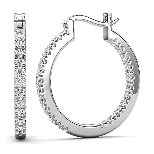 Cate & Chloe Margot 18k White Gold Plated 24mm Hoop Earrings with Simulated Diamonds Gift for Women