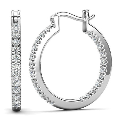 Cate & Chloe Margot 18k White Gold Plated 24mm Hoop Earrings with Simulated Diamonds Gift for Women