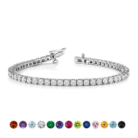 JeenMata 5.5 Carat Round Cut April - Cubic Zirconia - Birthstone Tennis Bracelet Eternity Design - White Gold Plating, Female, Adult