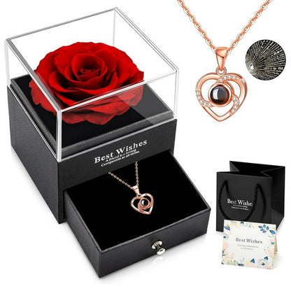 MYEBIUAI Eternal Rose I Love You Necklace Red Rose Necklace