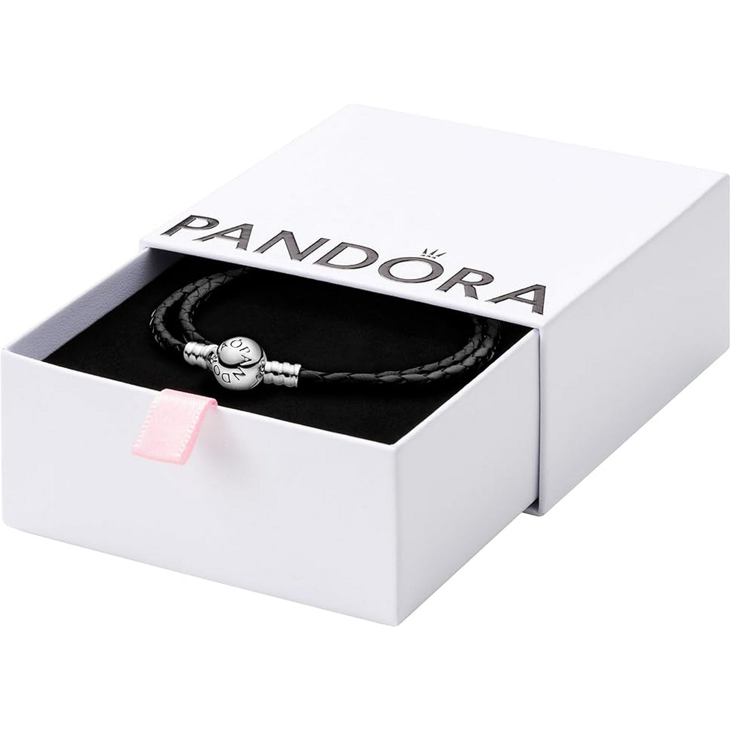 PANDORA Double Woven Leather Bracelet - Compatible Moments Charms - Sterling Silver - Gift for Her - Jewelry for Women- Size 40 cm/ 16.1 in with Gift Box