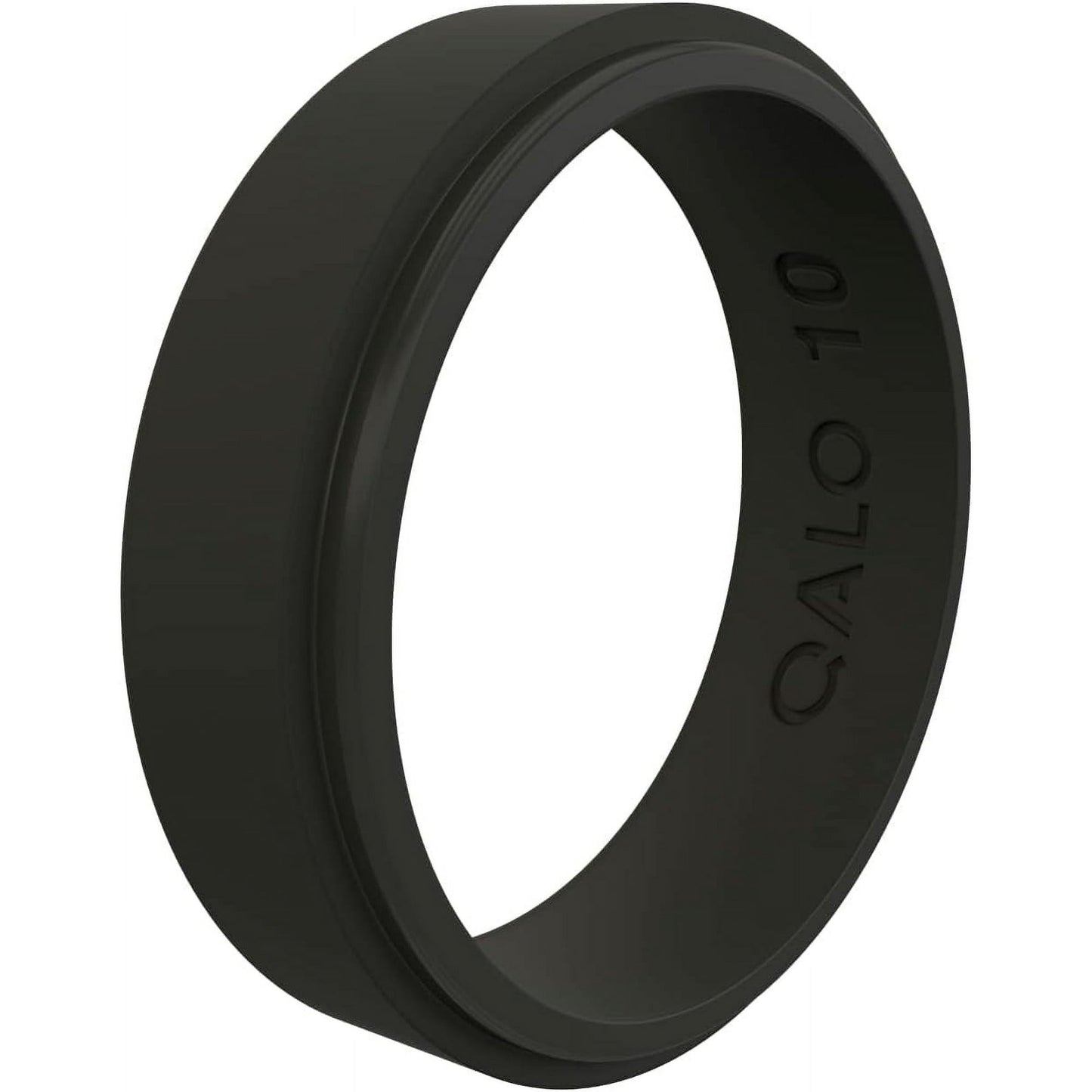 QALO Men & Women's Rubber Silicone Ring, Narrow Polished Step Edge Rubber Wedding Band, Breathable, Durable Unisex Engagement Silicone Ring, 6.5mm Wide 2mm Thick, Black, Size 13