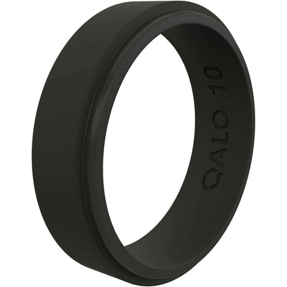 QALO Men & Women's Rubber Silicone Ring, Narrow Polished Step Edge Rubber Wedding Band, Breathable, Durable Unisex Engagement Silicone Ring, 6.5mm Wide 2mm Thick, Black, Size 13