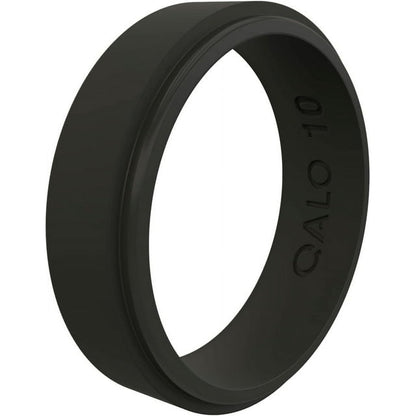 QALO Men & Women's Rubber Silicone Ring, Narrow Polished Step Edge Rubber Wedding Band, Breathable, Durable Unisex Engagement Silicone Ring, 6.5mm Wide 2mm Thick, Black, Size 13