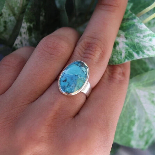Sterling Silver Turquoise Large Oval Ring Blue Gemstone December Birthstone Ring