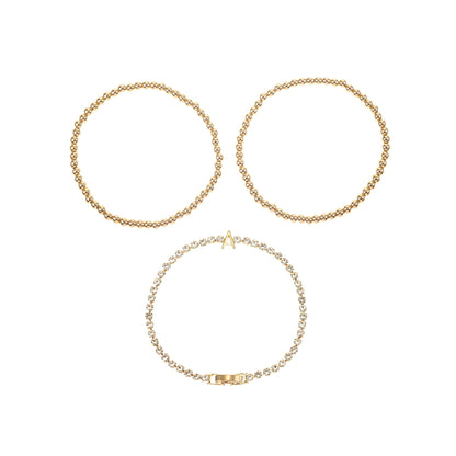 Time and Tru Goldtone and Crystal Beaded Stretch Bracelets, 3 Pieces, Initial Letter A