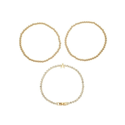 Time and Tru Goldtone and Crystal Beaded Stretch Bracelets, 3 Pieces, Initial Letter A