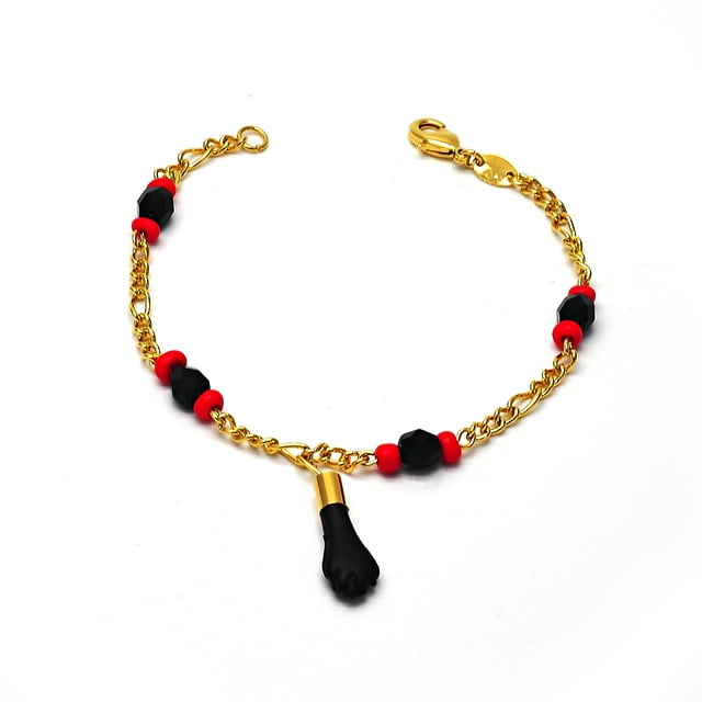 Unisex 18K Gold Filled Evil Eye Azabache Black Hand Figa Good Luck Charm Bracelet Kabbalah Baby Kid Women Men 7.5