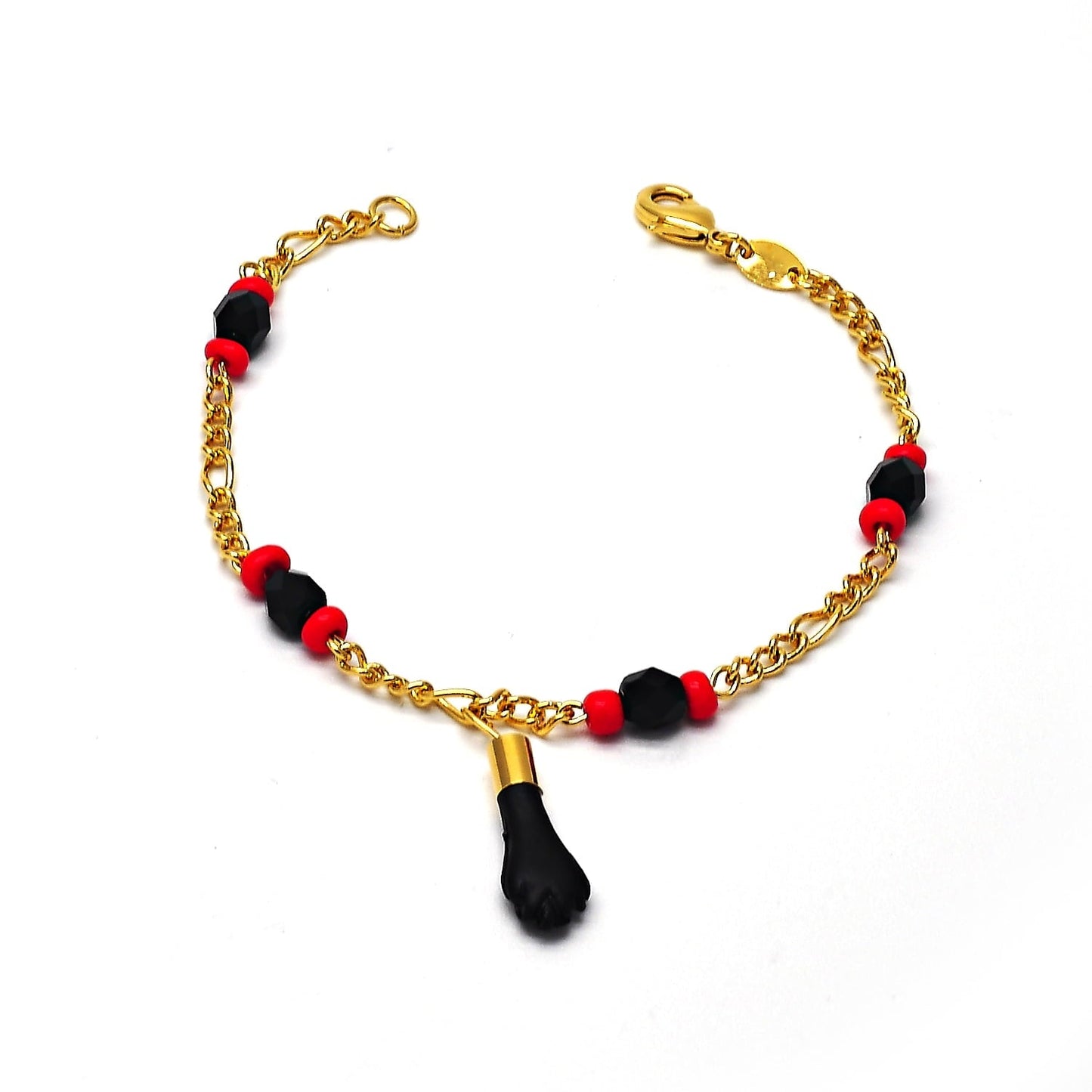 Unisex 18K Gold Filled Evil Eye Azabache Black Hand Figa Good Luck Charm Bracelet Kabbalah Baby Kid Women Men 7.5