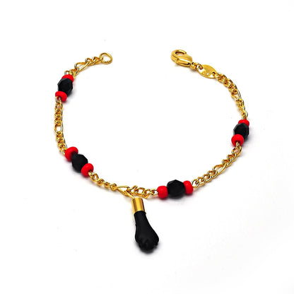 Unisex 18K Gold Filled Evil Eye Azabache Black Hand Figa Good Luck Charm Bracelet Kabbalah Baby Kid Women Men 7.5