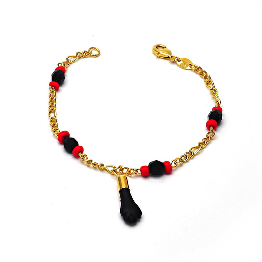 Unisex 18K Gold Filled Evil Eye Azabache Black Hand Figa Good Luck Charm Bracelet Kabbalah Baby Kid Women Men 7.5