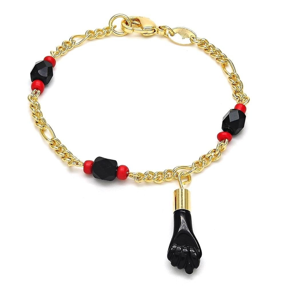 Unisex 18K Gold Filled Evil Eye Azabache Black Hand Figa Good Luck Charm Bracelet Kabbalah Baby Kid Women Men 7.5