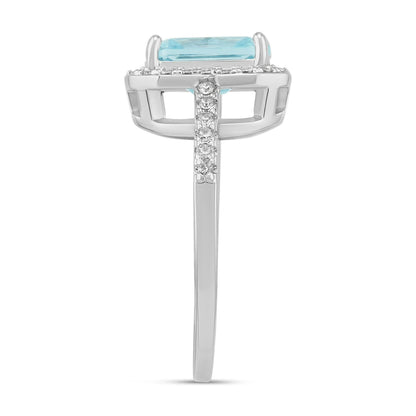 Believe by Brilliance Women's Fine Silver Plated Aquamarine Cubic Zirconia Ring (Size 7)