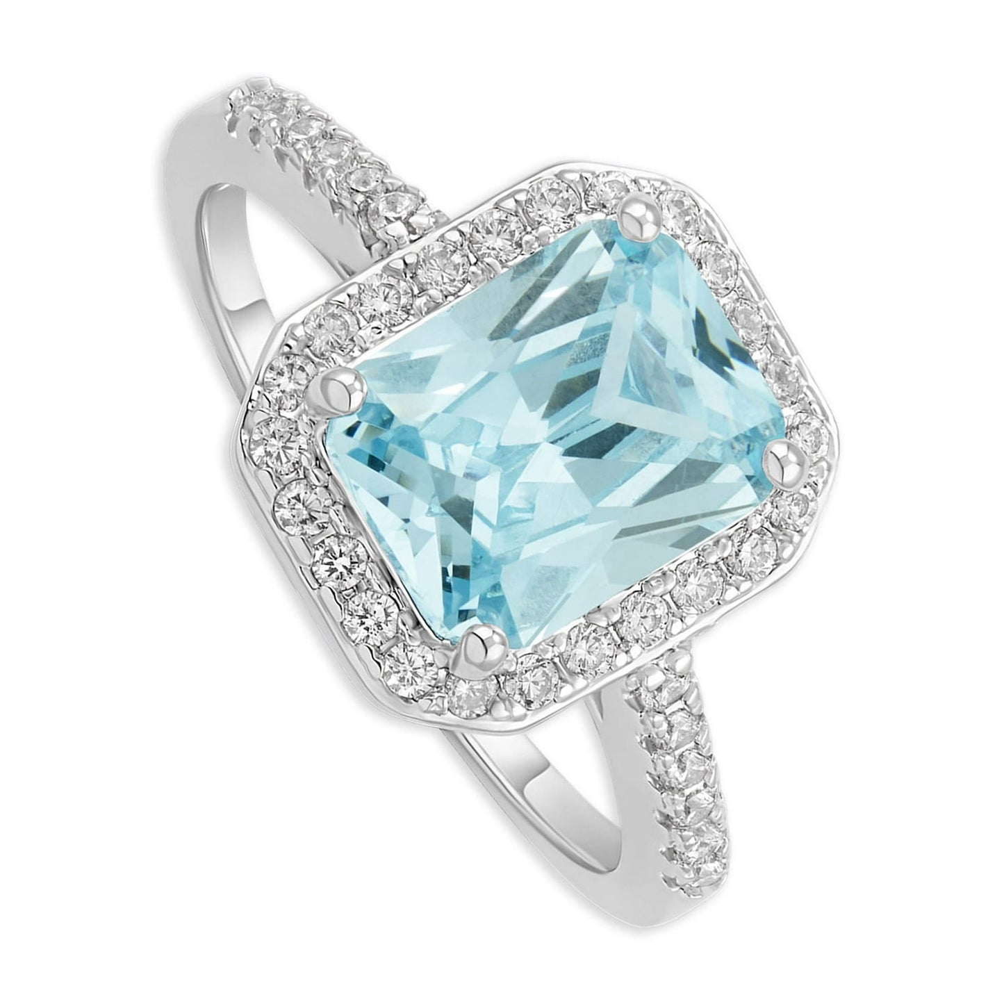 Believe by Brilliance Women's Fine Silver Plated Aquamarine Cubic Zirconia Ring (Size 7)