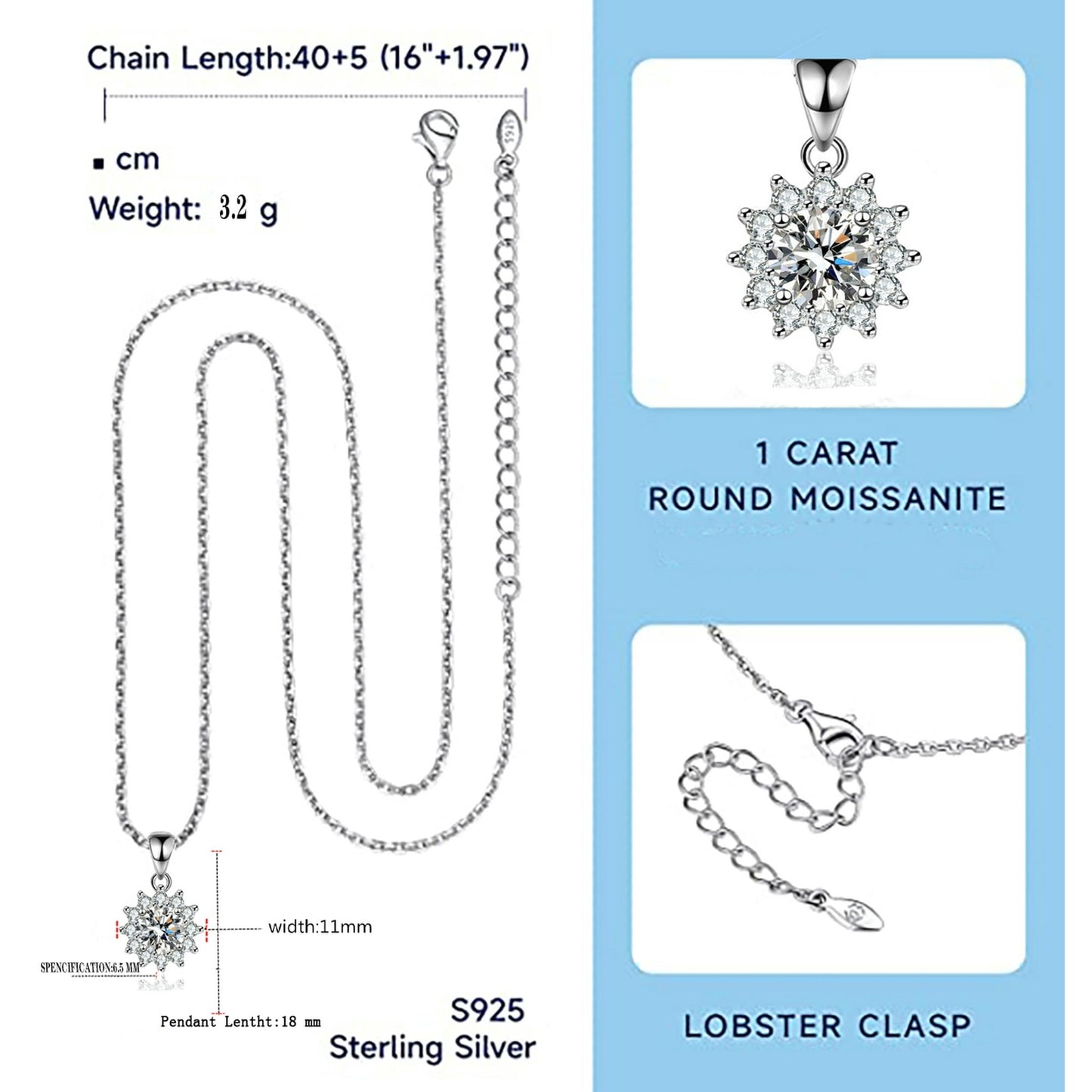 1 Carat Gorgeous Moissanite Pendant Necklaces for Women 925 Sterling Silver Necklace with Diamond 18K Plated Dainty Jewelry Product details