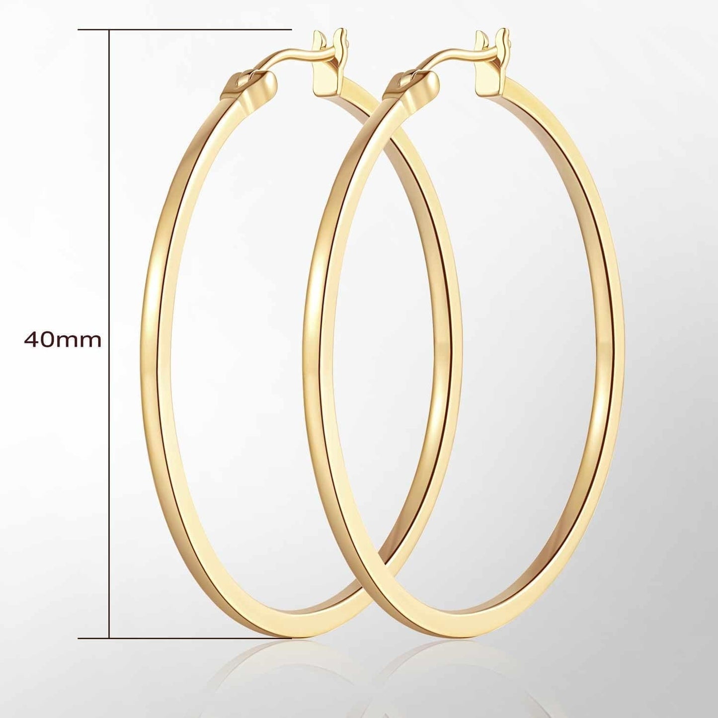 14K Gold Hoop Earrings for Women Large Gold Hoop Earrings Round Square-edge Gold Earrings for Women 14 Karat Gold Hoops Earrings Women’s Hoop Earrings (40mm)