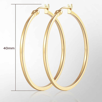 14K Gold Hoop Earrings for Women Large Gold Hoop Earrings Round Square-edge Gold Earrings for Women 14 Karat Gold Hoops Earrings Women’s Hoop Earrings (40mm)