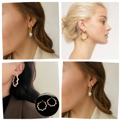 Kabuer Juego de Pendientes de Perla y Aro Dorado Joyería de Moda, 36 Pares