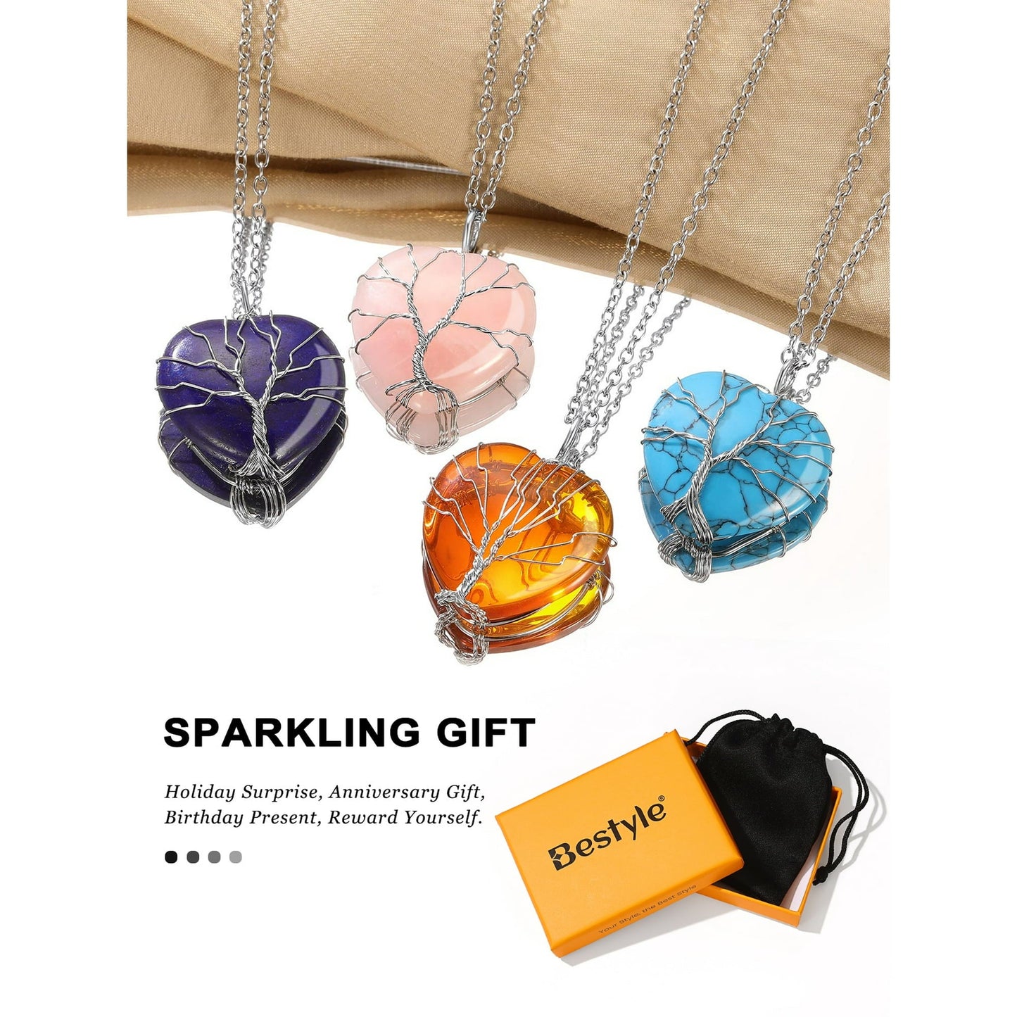 Bestyle Collares de Cristal de Corazón de Árbol de la Vida para Mujer, Collar de Piedra Lunar, Colgante de Piedra Natal de Junio, Regalo de Joyería para Madre Esposa