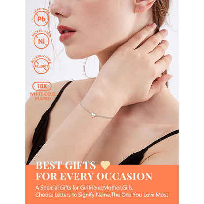 Silvora Initial Heart Bracelet Charms Bracelets 925 Sterling Silver Chain Bracelets for Women - Letter A