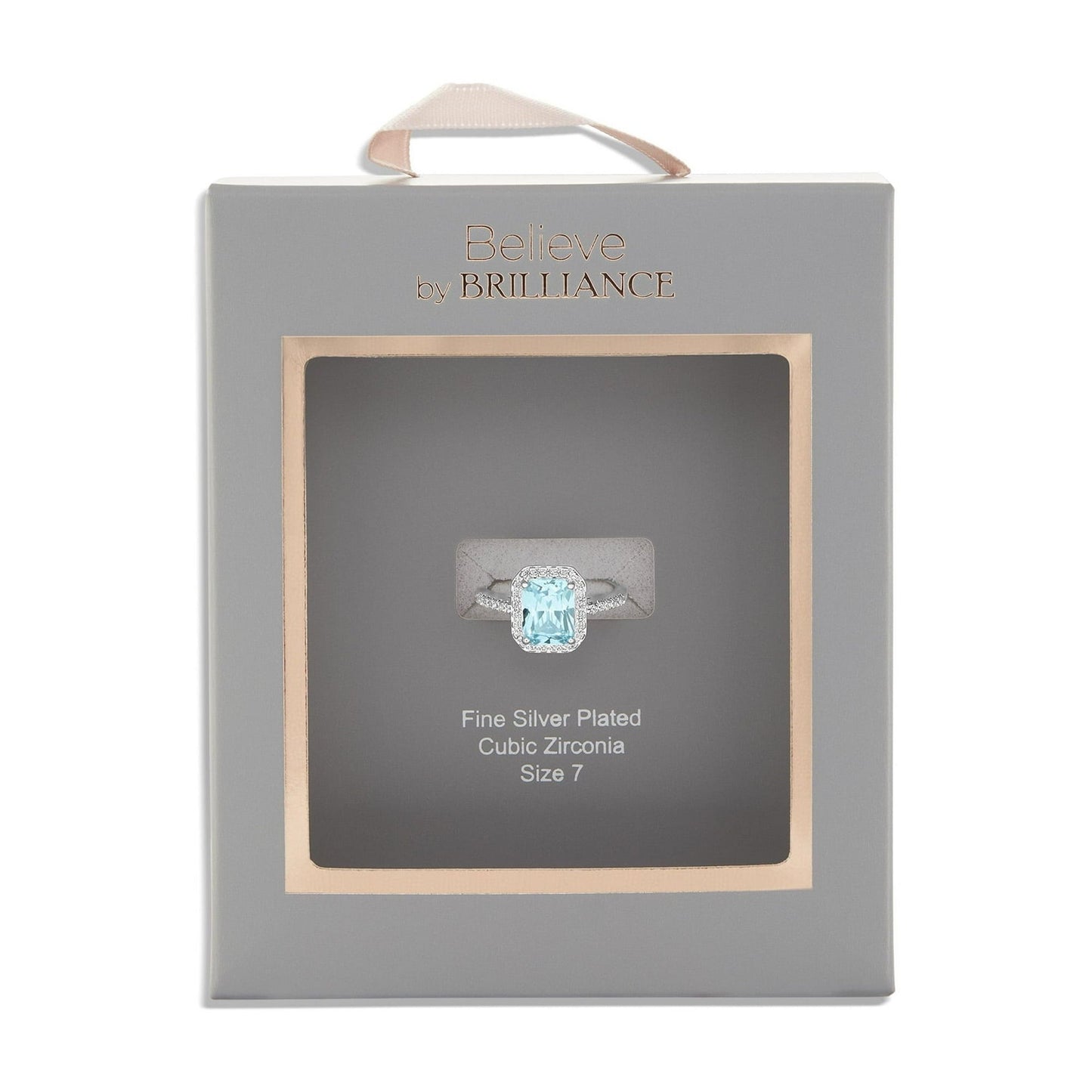 Believe by Brilliance Women's Fine Silver Plated Aquamarine Cubic Zirconia Ring (Size 7)
