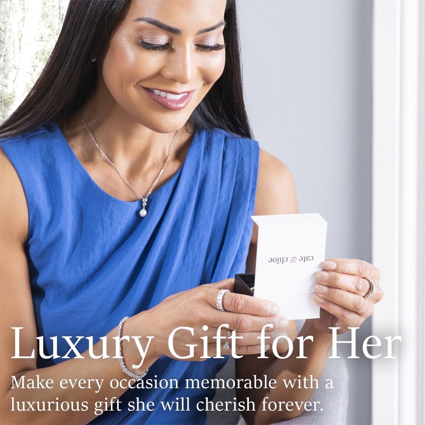 Cate & Chloe Sonya 18k White Gold Plated Lariat Y-Necklace with Swarovski Crystals Gift for Women