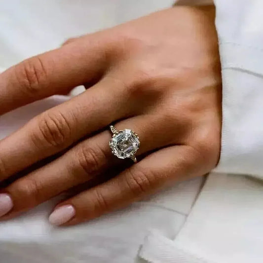 Art Deco 3.5Ct Asscher Cut Lab-Created Diamond Engagement Ring - 14K Gold Finish