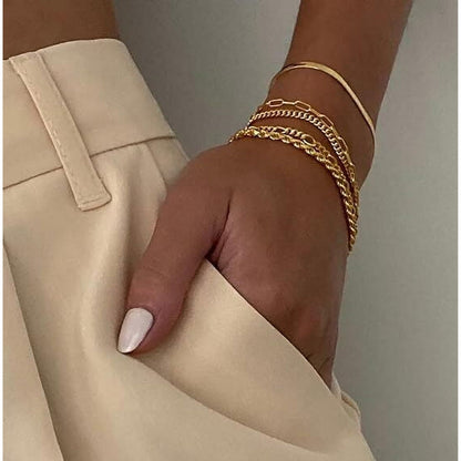 Gold Bracelets for Women, 14K Gold Plated Jewelry Sets for Women Trendy Thin Dainty Stackable Cuban Link Paperclip Chain Bracelet Pack Fashion Accessories Gifts