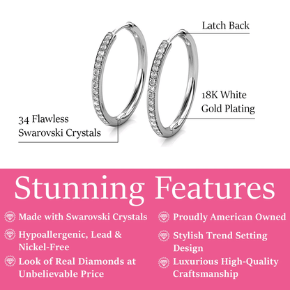 Cate & Chloe Bianca 18k White Gold Plated 25mm Hoop Earrings with Swarovski Crystals for Women