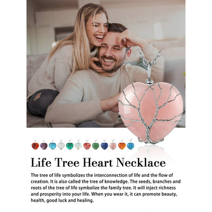 Bestyle Collares de Cristal de Corazón de Árbol de la Vida para Mujer, Collar de Piedra Lunar, Colgante de Piedra Natal de Junio, Regalo de Joyería para Madre Esposa