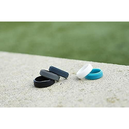 QALO Men & Women's Rubber Silicone Ring, Narrow Polished Step Edge Rubber Wedding Band, Breathable, Durable Unisex Engagement Silicone Ring, 6.5mm Wide 2mm Thick, Black, Size 13