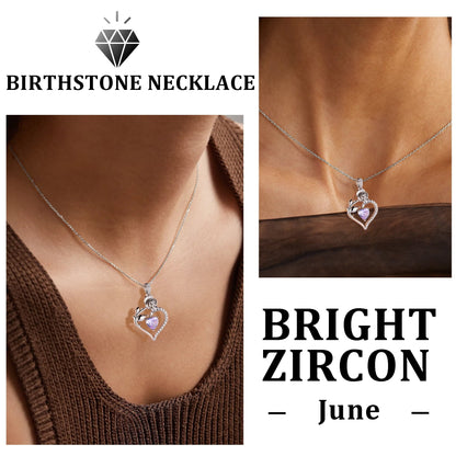 Beautlace 925 Sterling Silver Birthstone Necklace Rose Flower Heart Pendant Jewelry Christmas Valentines Mother's Day Gifts for Women Mom Wife/Lover